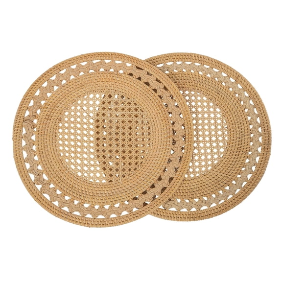 KOUBOO Round Rattan Decorative Placemats, Woven Tablemats for Dine Room Table Decor Rustic Kitchen Decor, Special Events Natural Color, 15 In (Set of 2 pc)