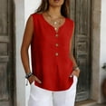 thumbnail image 4 of LEKODE Linen Tank Tops for Women Button Tank Tops V Neck T Shirts Loose Tank Tops Gauze Shirts Tunics Tops Going Out Tops Solid Tops Cute Tops Basic Tops Basic Sleeveless Shirts Cute Red L, 4 of 9
