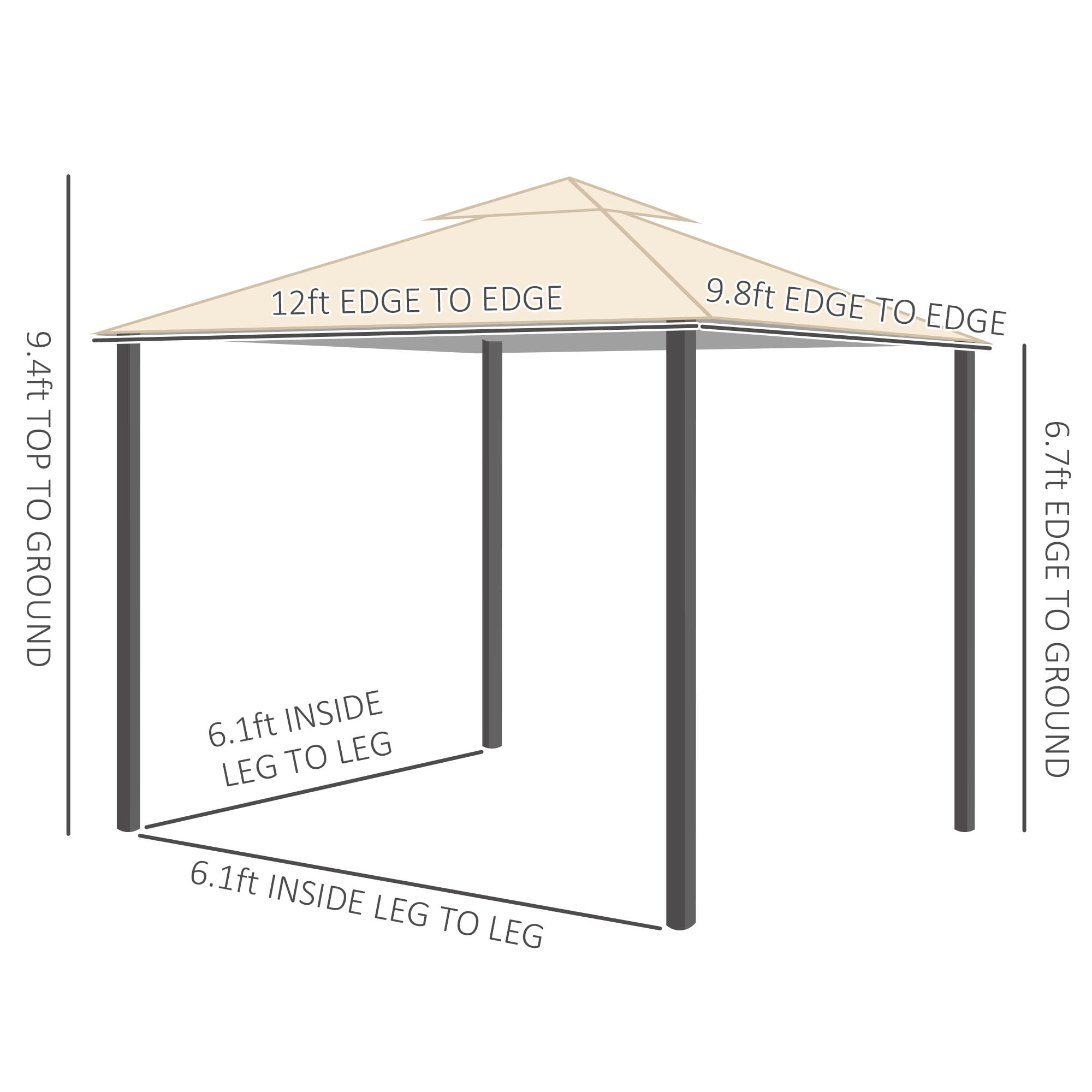 Outsunny 10' x 12' Patio Gazebo, 2-Tier Roof with Netting, Beige