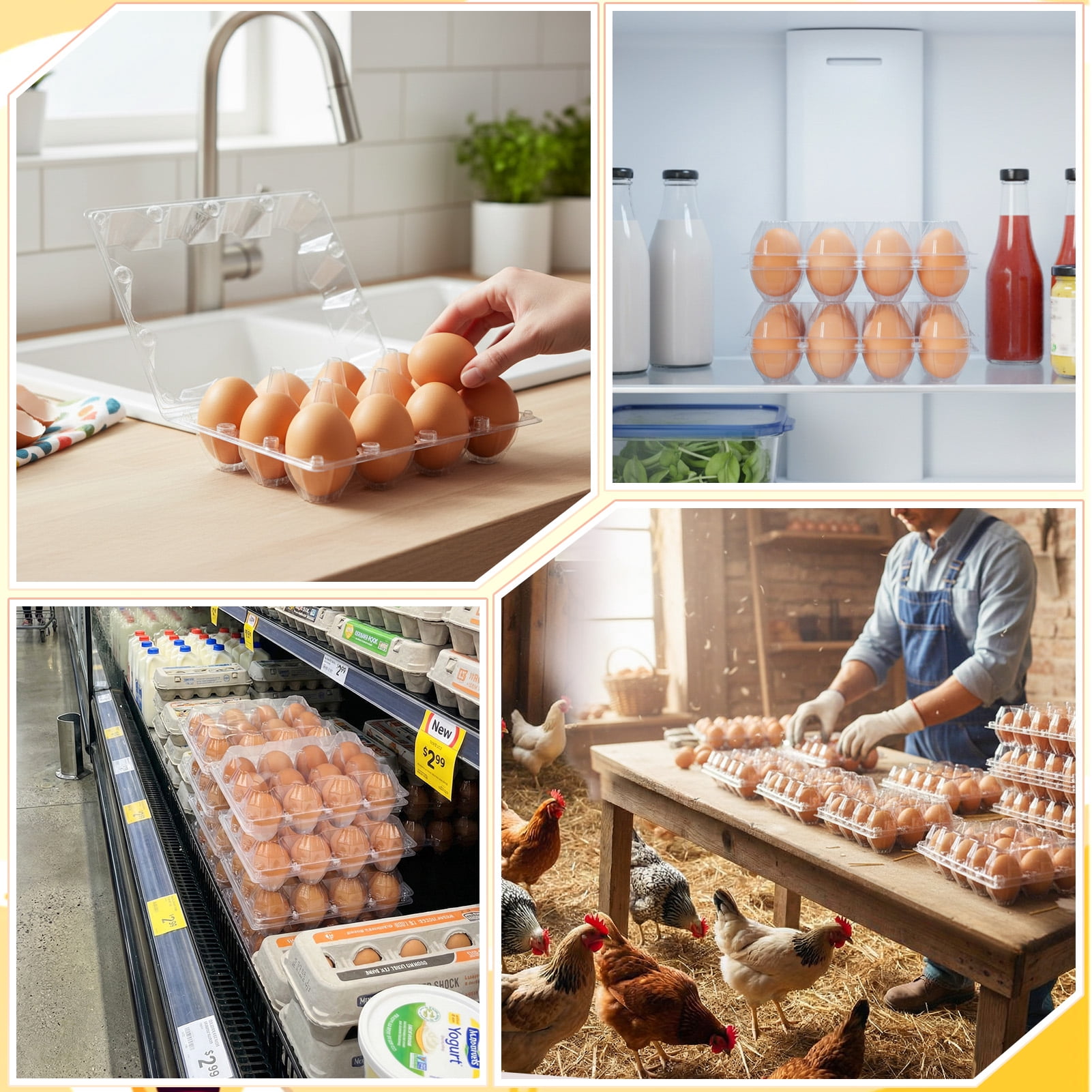 50 Pack Plastic Egg Cartons, Clear Empty Chicken Egg Carton, Reusable & Cheap Egg Containers Bulk for Family, Farm, Markets Display