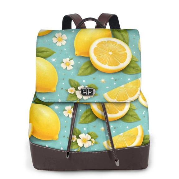 Lemon Pattern Women's Leather Backpack All-Over Print Bag for Work and Travel