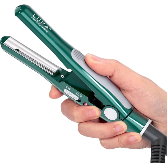 Lura Small Flat Iron for Pixie Haircut 1/2 inch Nano Titanium Curved Plates Travel Hair Straightener for Short Hair,Green