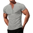 thumbnail image 2 of Men's Clearance Henley Shirts Short Sleeve Casual Basic Tee Mens Knit Stretch Shirt Workout Slim Fit Tees Athletic Muscle Casual T Shirt Summer Button Henley Soild T Shirts, 2 of 5