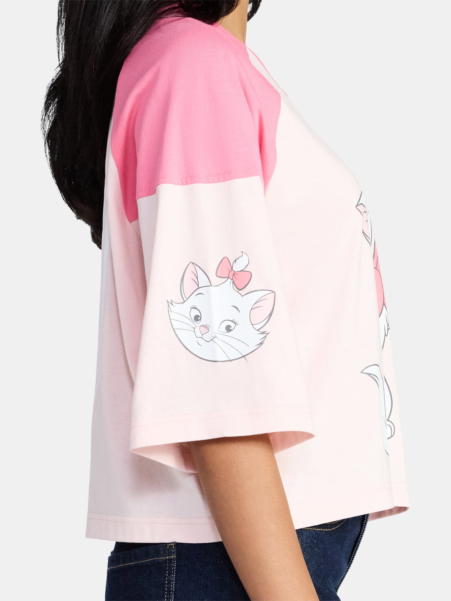 Marie the Cat Women's Varsity Graphic Tee with Elbow Sleeves, Sizes XXS-XXL