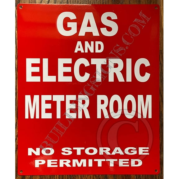 Gas and Electric Meter Room Sign (Aluminum Reflective Signs, RED 10x12) (ref-2201)