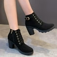 thumbnail image 5 of Tawop Women Boots Ankle Chunky High Heel Lace Up Side Zip Thick Sole Round Toe Black Boots, 5 of 8
