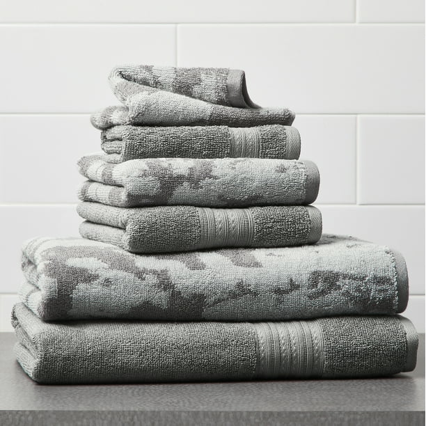 Better Homes & Gardens Marble 6 Piece Bath Towel Set, Dark Grey