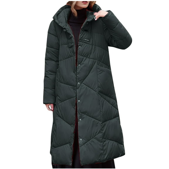 Black and Friday Clothing Sales Idoravan Women's Quilted Puffer Coat,Women's Mid-length Fall-winter Over Knee Skirt Padded Coat Plus Size Thick Coat Black M