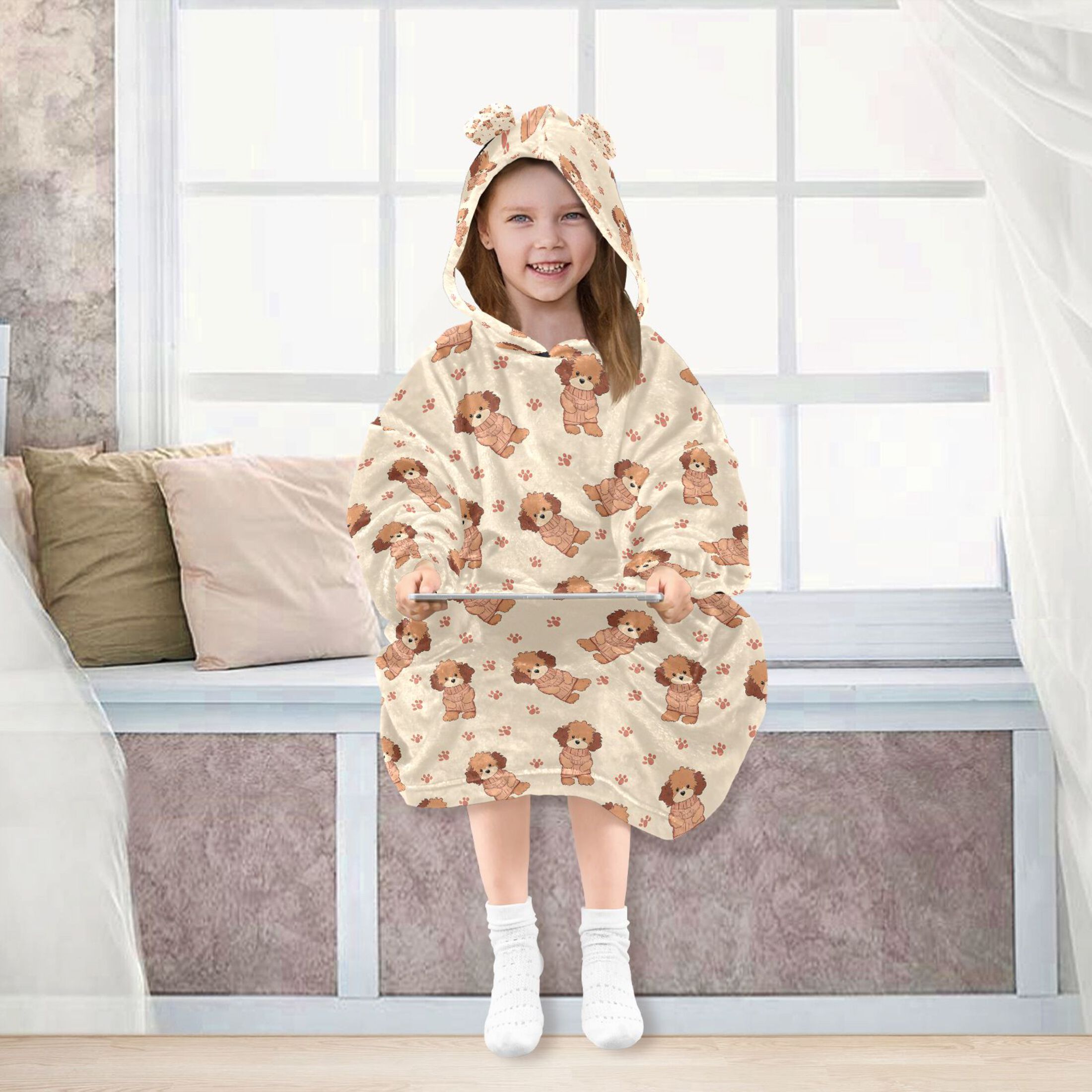 joogoo Blanket Hoodie for Cute Dogs Footprints Cartoon Oversize Sweatshirt 3-14 YR L
