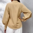 thumbnail image 6 of Women's Button down Shirts Collared Vneck Lantern Long Sleeve Tops Casual Solid Color Dressy Chiffon Blouse Tee, 6 of 6