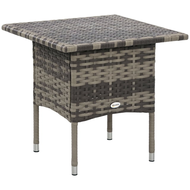 Grey Woven Patio Coffee Table - 19.7" Outdoor Side Table with Metal Frame | Perfect for Garden, Balcony & Entryway | Durable PE Rattan Design