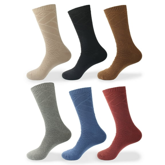 Women's Vintage Pattern Style Cotton Casual Knitting Comfy Retro Warm Boot Crew Socks, 6 Pairs Asst A