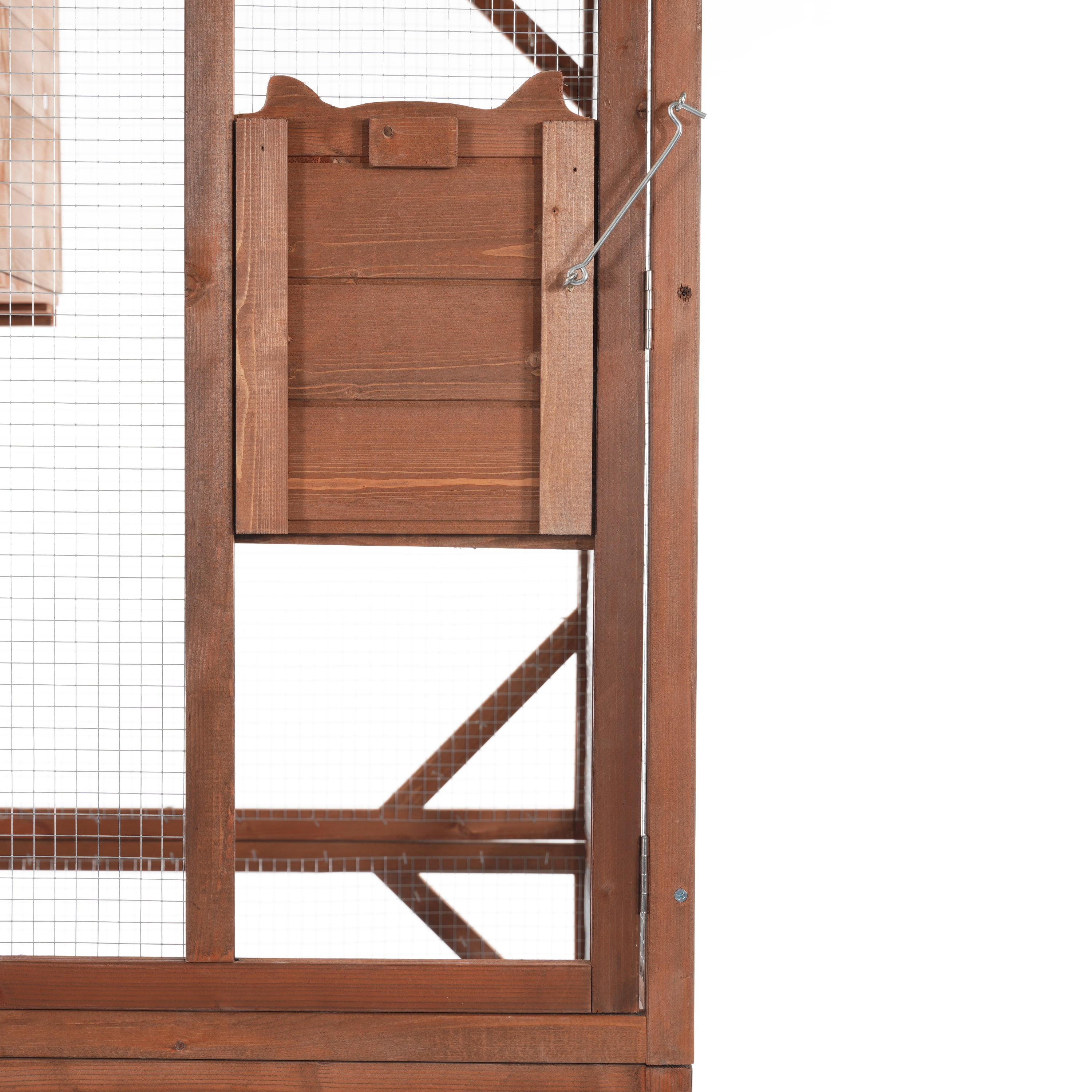 Cat Enclosure 2-Tier with Lockable Wheels and Wire Mesh, Outdoor Wooden Cat Cage and Playpen with Resting House for Backyard, Dark Brown