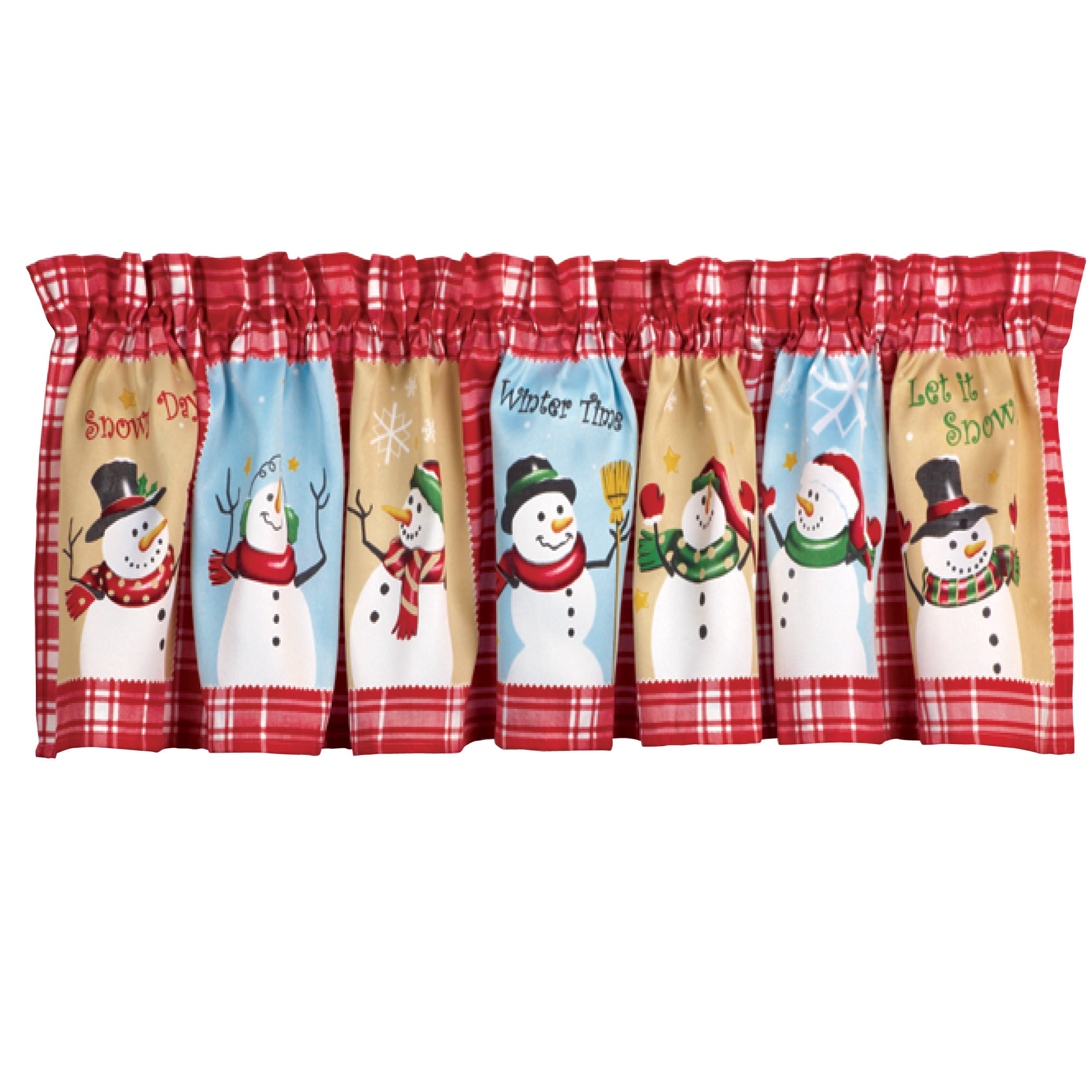 New Country Primitive Christmas Red Checked APPLIQUED SNOWMAN VALANCE Curtains 