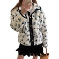 thumbnail image 2 of Womens Print Fleece Jacket Snap Button Winter Teddy Fleece Jacket Casual Faux Fur Outwear Dark Blue One size, 2 of 8