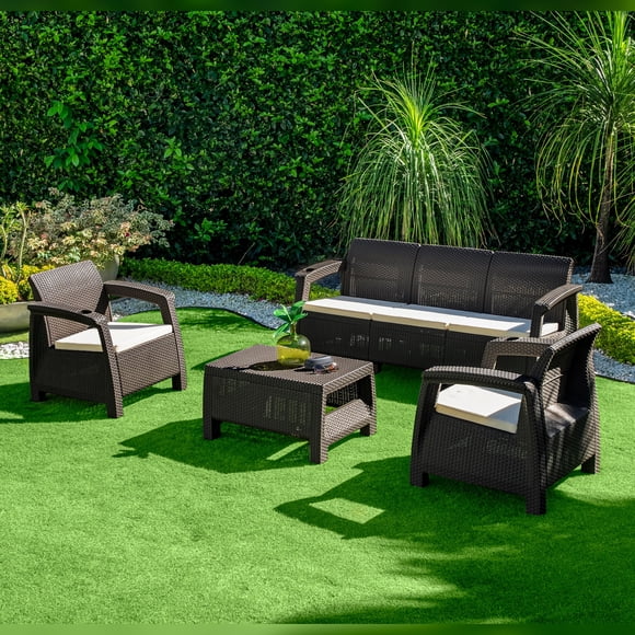 Sala Para Jardín Tipo Ratán 5 Puestos Wengue MQ 427-W