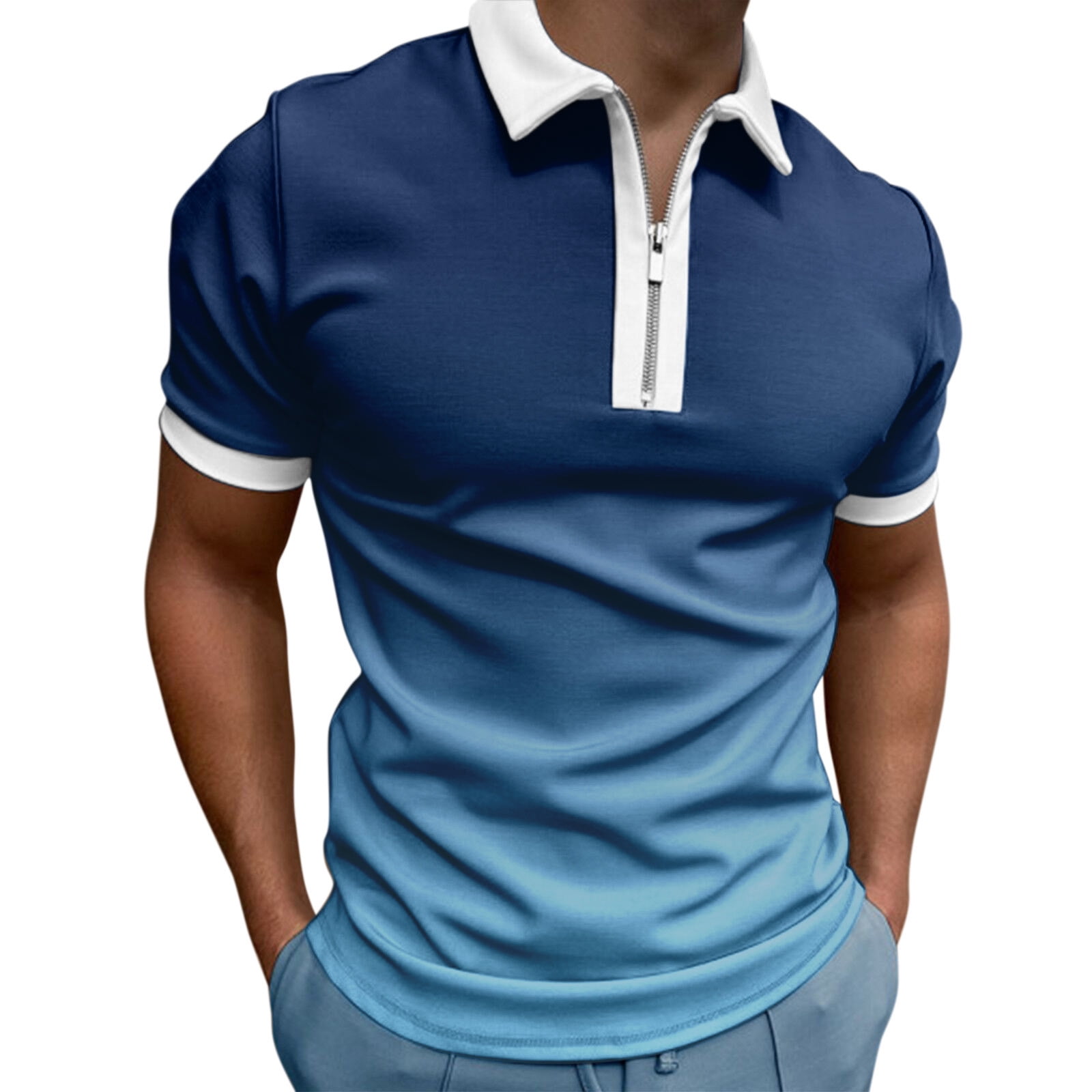 Gubotare Polo Shirt Mens Golf Polo Shirt Long/Short Sleeve Contrast Pocket  Polo Tennis Shirts,Blue 3XL