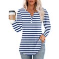 thumbnail image 2 of Womens Shirts Blouse Women's Fashion Hem Split Casual Striped Plaid Printed Round Neck Long Sleeve Top, 2 of 5