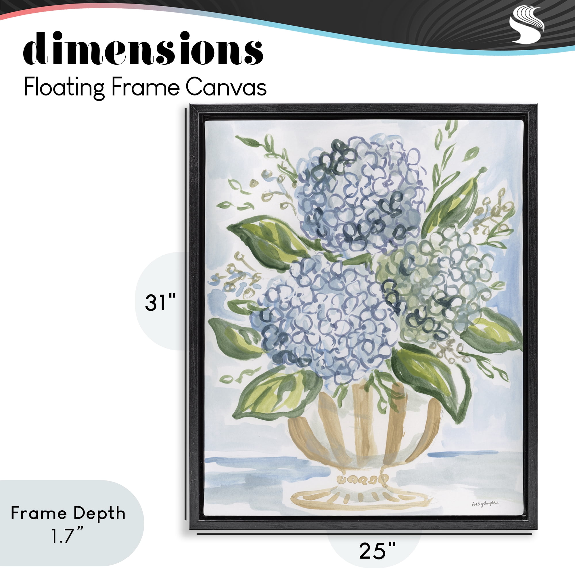 Stupell Industries Serena Pastel Hydrangea Bouquet Black Framed Floater Canvas Wall Art, design by Haley Knighten