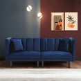 thumbnail image 1 of Convertible Futon Sofa Bed, Modern Velvet Tufted Upholstered Loveseat Sofa Couch with 2 Pillows and Metal Legs, Folding Sleeper Sofa Recliner with Adjustable Backrest for Living Room Bedroom, Navy, 1 of 6