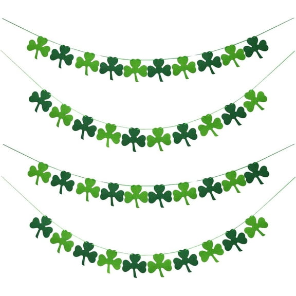 Coolmade 4 Pcs Shamrock Garland Clover Wreath Banner, St. Patrick's Day Garden Banner Decoration