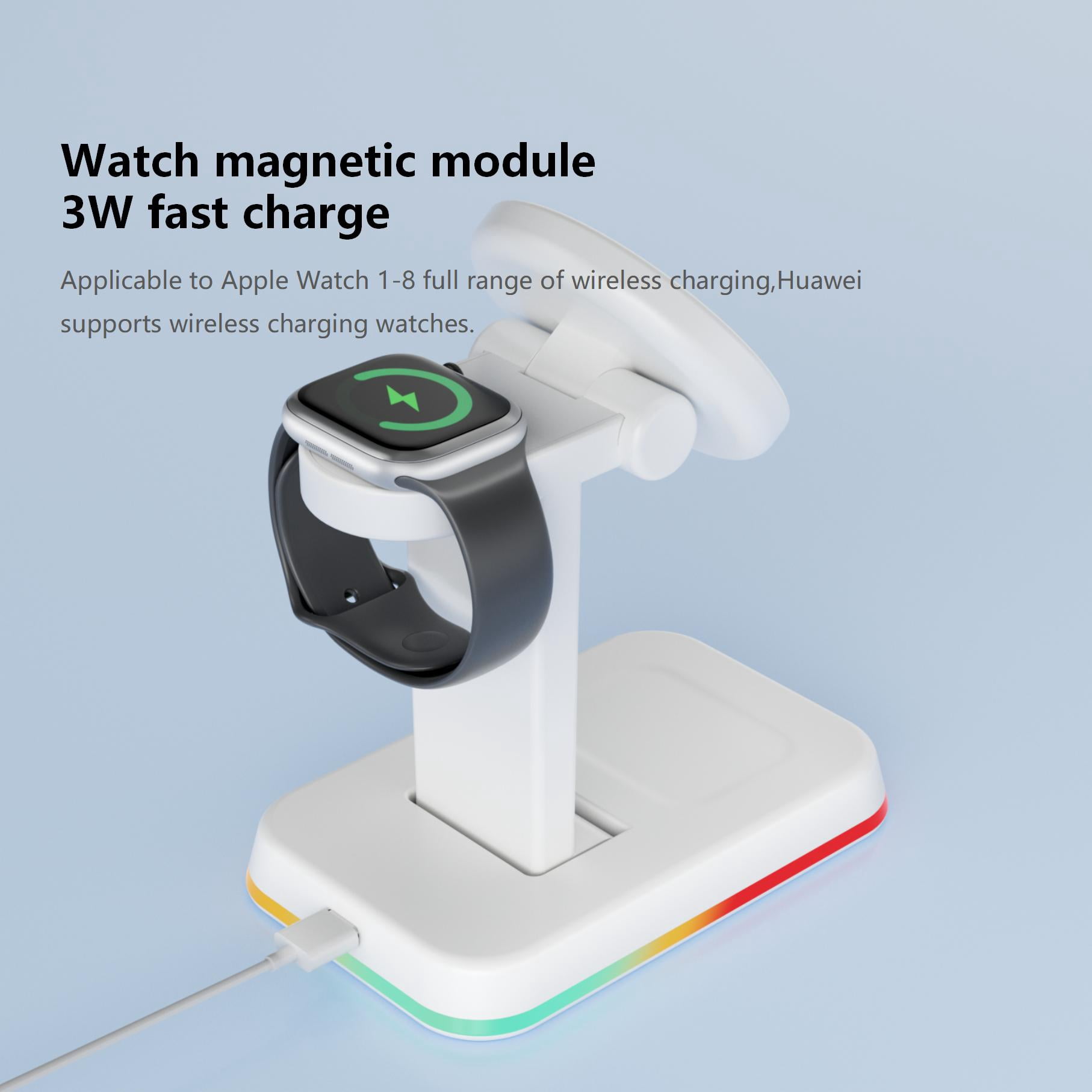 3‑in‑1 Magnetic Wireless Charging Station White, 15W Fast Charger for Phone Earbuds Watch, Foldable Adjustable Stand, USB‑C Cable Included