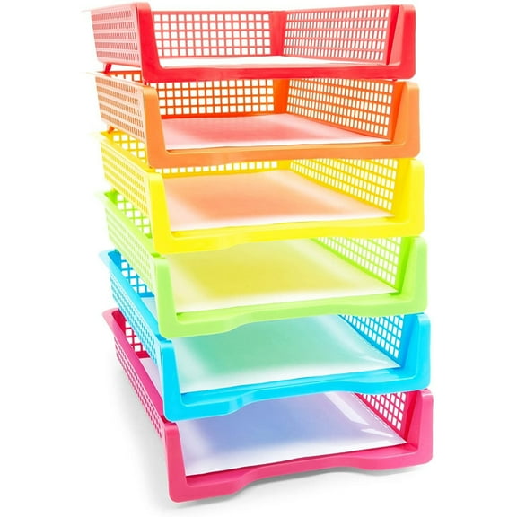 Bright Creations Classroom Turn in Trays - 6-Pack, Letter Size, 12.75 x 9.75 x 2.75 in, Rainbow Plastic - Teacher Supplies & Classroom Must Haves - Stackable Paper Organizer & Homework Trays