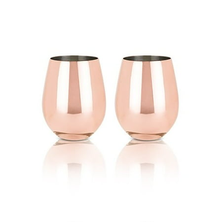 Hammered Copper Stemless Wine Glasses Wine Glasses, Summit Copper Tumblers Insulated Stemless Wine Glass, Set Of 2 (Sold by Case, Pack of 4) ()