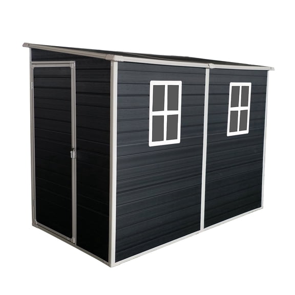 IMagacFun 4x8 Resin Outdoor Storage Shed Waterproof Tool Shed Heavy Duty Plastic Shed with Floor and Window for Garden Patio Backyard Black