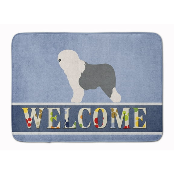Old English Sheepdog Bobtail Machine Washable Memory Foam Mat Blue