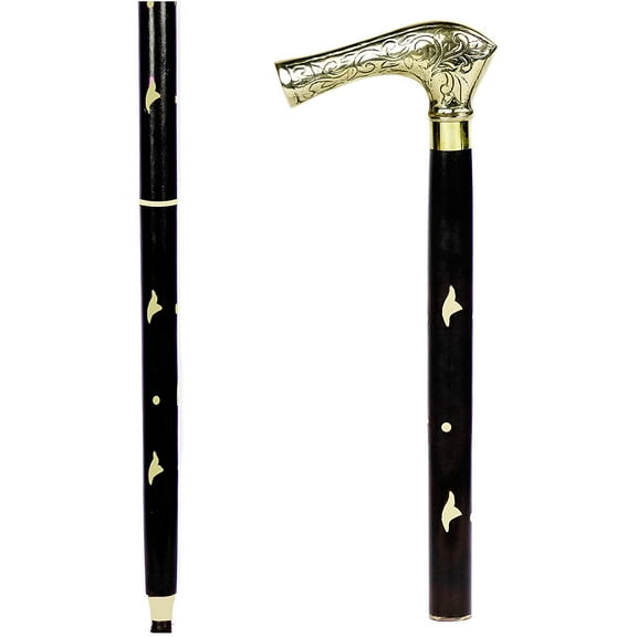 Aluminum & Brass Decorative Rosewood Walking Cane | Full Size Walking-Stick for Men & Women |