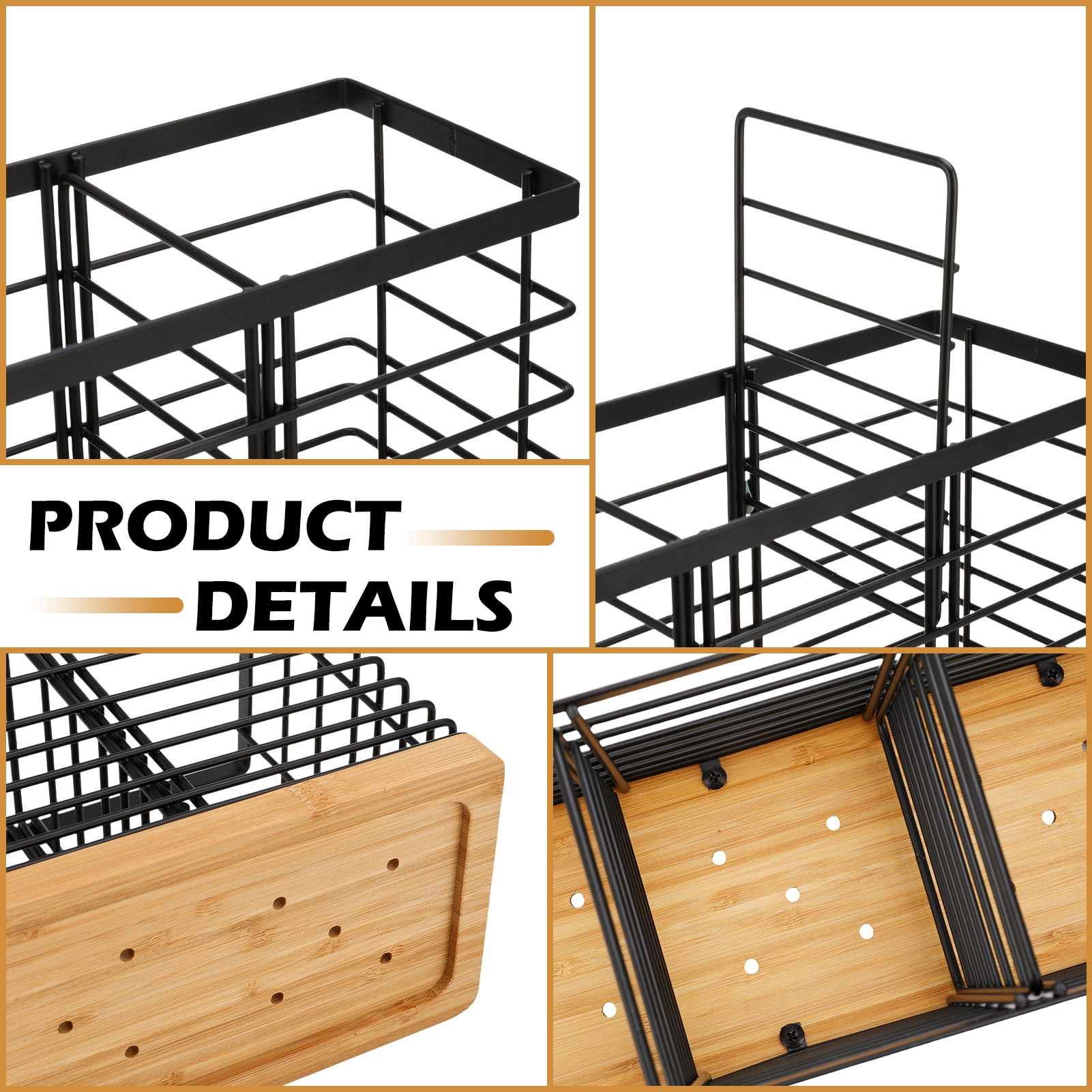 Bocaoying Utensil Holder for Kitchen Counter, Extra Large Kitchen Utensil Holder with 4 Compartments, Matte Black Metal Cooking Utensil Organizer with Wooden Base for Kitchen Countertop