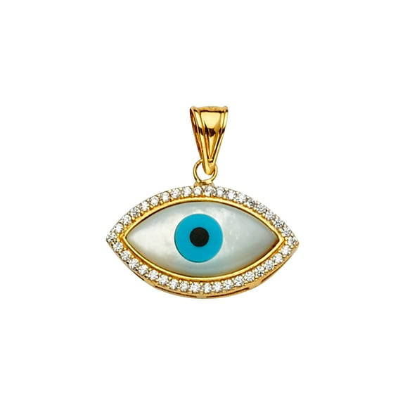Ioka - 14K Yellow Gold CZ Evil Eye Pendant Charm Pendant For Necklace or Chain