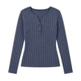 thumbnail image 7 of JOANKDMI Long Sleeve Henley Tops for Women V Neck Button Down Ribbed Knit Shirts Slim Fit Basic Casual Fall Tees Flattering Everyday Layering Essential Solid Outfits, 7 of 7