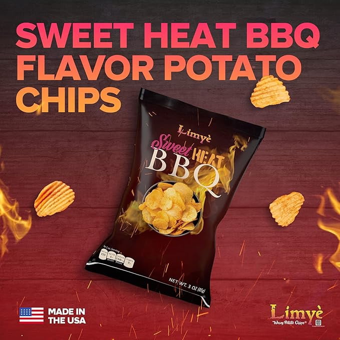 Limyè Sweet Heat BBQ Flavored Potato Chips - Certified Kosher & Allergen-Free - Vegan potato chips, Sweet Heat BBQ Flavor(12P)