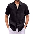 thumbnail image 2 of Men's Linen Shirts Short Sleeve Casual Shirt Oversized Summer Lightweight Button Down Beach Vacation Tops Black L, 2 of 6