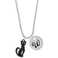 thumbnail image 1 of Delight Jewelry Tall Sitting Matte Black Cat Silvertone Script Initial Disc - W - Charm Necklace, 20"+3", 1 of 4