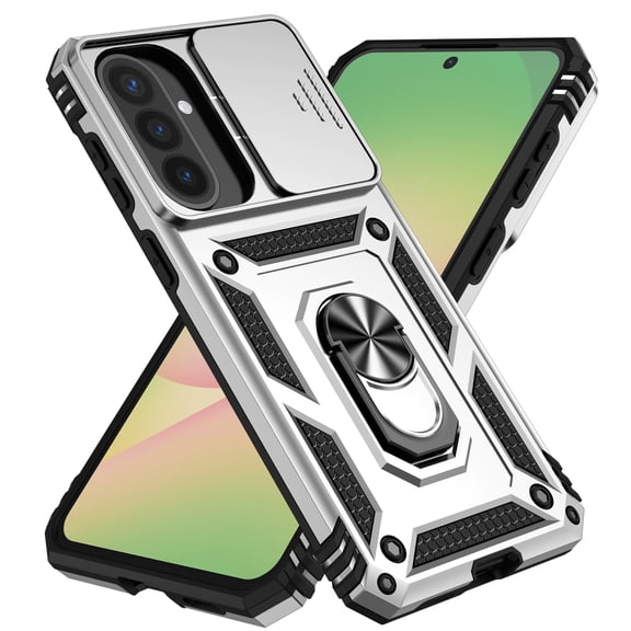 TECH CIRCLE for Samsung Galaxy A54 5G Hybrid Armor Case, Military Grade Shockproof TPU PC Protective Phone Case Heavy Duty Rugged Ring Holder Kickstand Sliding Camera Protection Cover,Silver