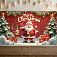 thumbnail image 3 of Santa Claus Theme Christmas Banner Reindeer Design Xmas Display Red Background Gold Ornaments Holiday Backdrop for Christmas Party Family Gathering Photo Shoot, 3 of 9