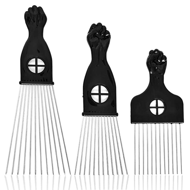 OPALESQUE Afro Pick para Cabello Rizado, Paquete de 3 Peines de Metal para Peinar Mujeres/hombres, Negro (Plástico, Metal)