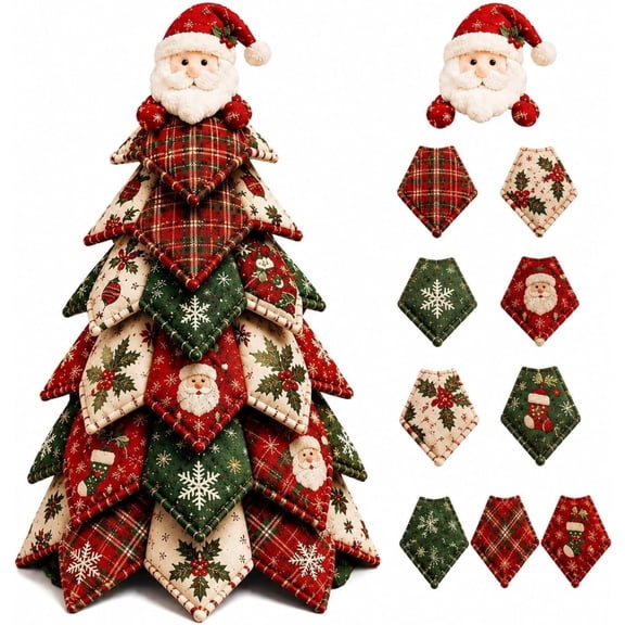DIY Quilted Christmas Tree Kit, 3D Fabric Patchwork Craft Set Ideal for Home Mantel Table Office Display