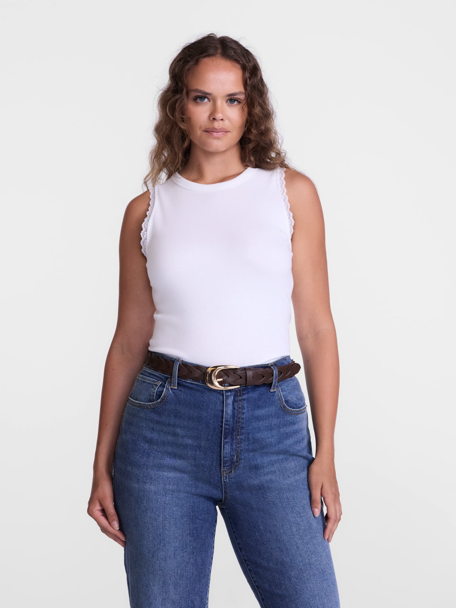 Scenario Women's Ribbed Tank Top with Lace Trim, Sizes XS-XXXL