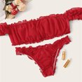 thumbnail image 4 of Levmjia Womens Ruffled Lace Lingerie Set Off Shoulder Bandeau Bra Bikini Brief Soft Stretch Breathable Lace Casual Romantic Date Night Solid Color, 4 of 8