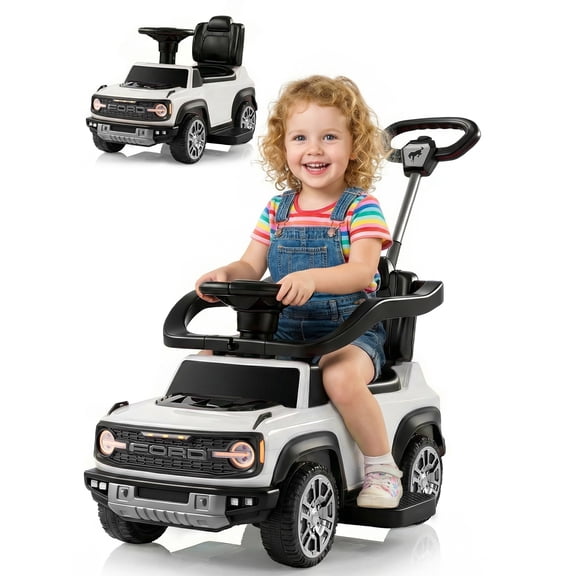 iYofe Toddler Push Car with Parent Handle, Licensed Ford Bronco Raptor 3-in-1 Ride on Toys for Toddlers with Music, Horn, Under Seat Storage, White