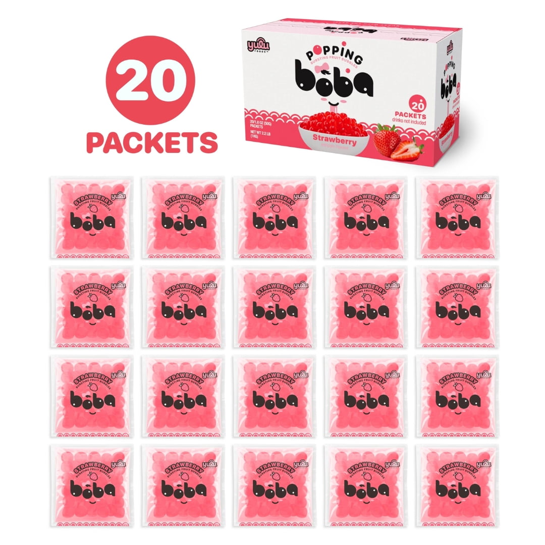 Yulu Popping Boba Pearls - Strawberry 20pk - Net Wt 2.2lb (1kg)