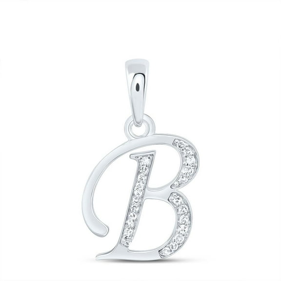 10K White Gold Round Cut Diamond Women's Initial "B" Letter Pendant 1/10 CT.