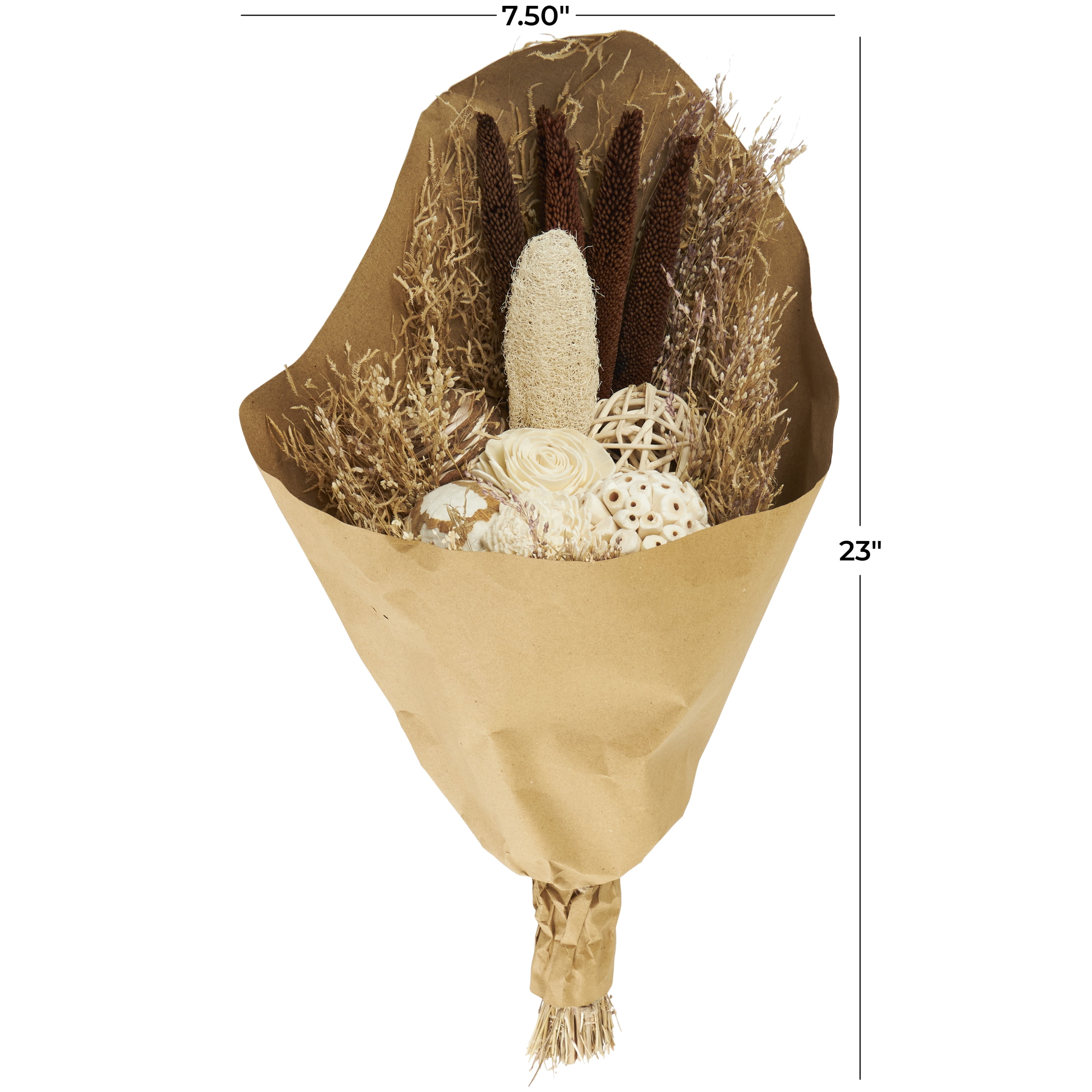 23" Handmade Floral Wheat Grass Dried Plant Natural Foliage Cattail Bouquet with Deco Ball Accents, by DecMode