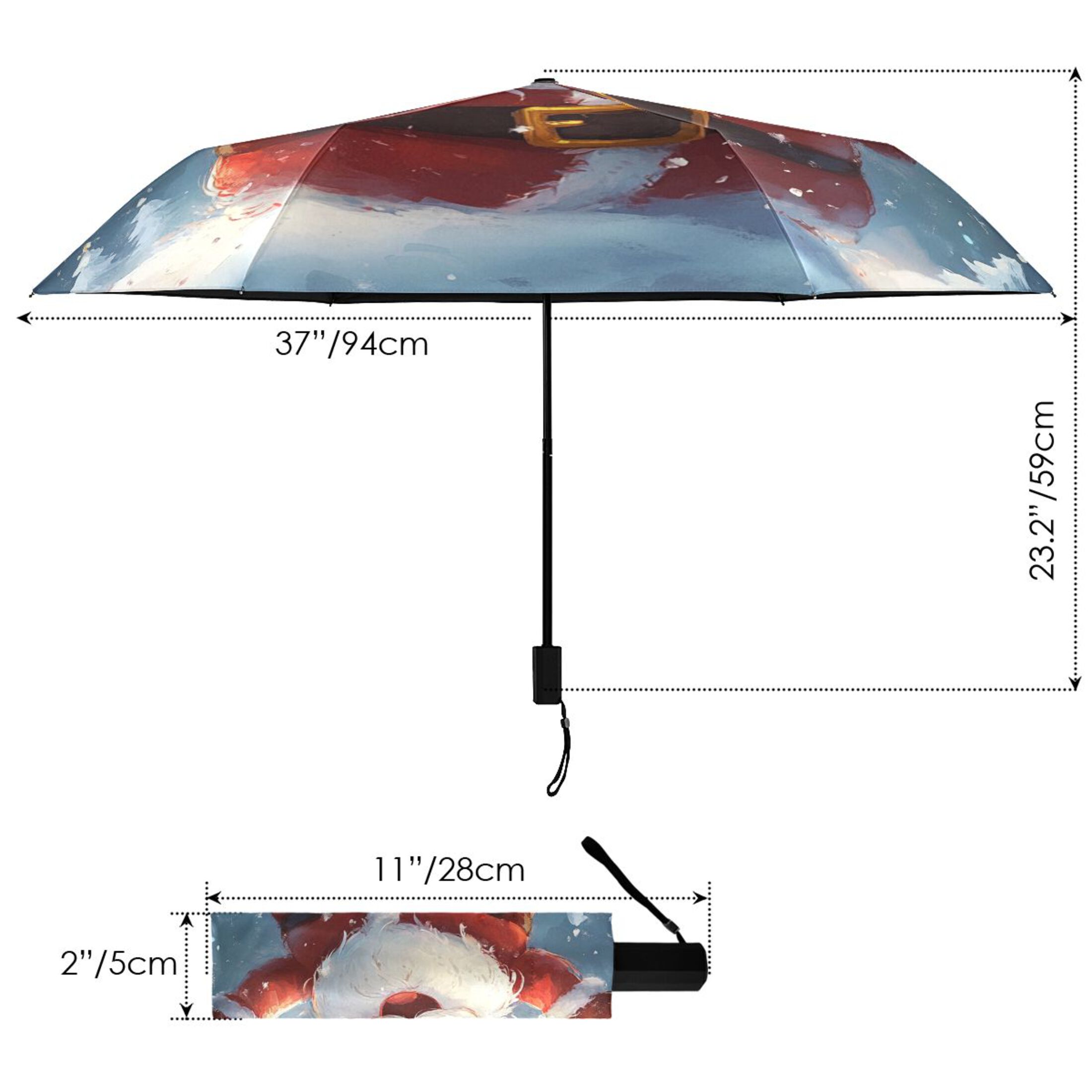 Funny Santa Claus Christmas Snow All Weather Umbrella Triple Folding Parasol 6 Ribs UV Protection Portable