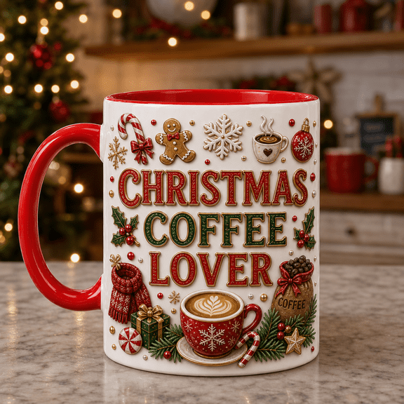 Christmas Coffee Lover Mug Festive Coffee Cup with Candy Cane Design Gift
