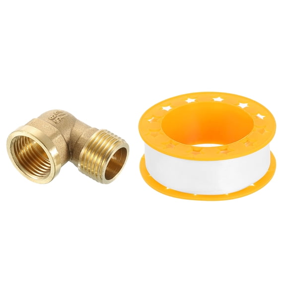 1 Pack 90 Degree Elbow, 1/2 Inch Male x 1/2 Inch Female Brass Right Angle Pipe Fitting, Connector for Fluid Gas Fuel Oil Pipe, 41x28mm